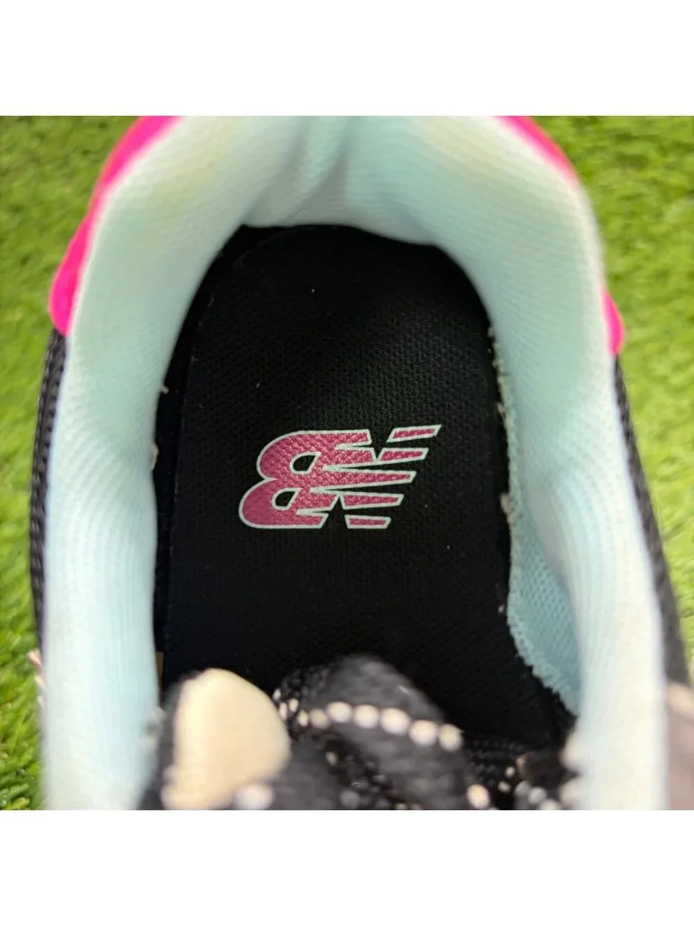 New Balance 574 Girls Size 11C Black Pink Blue Athletic Running Shoes Sneakers
